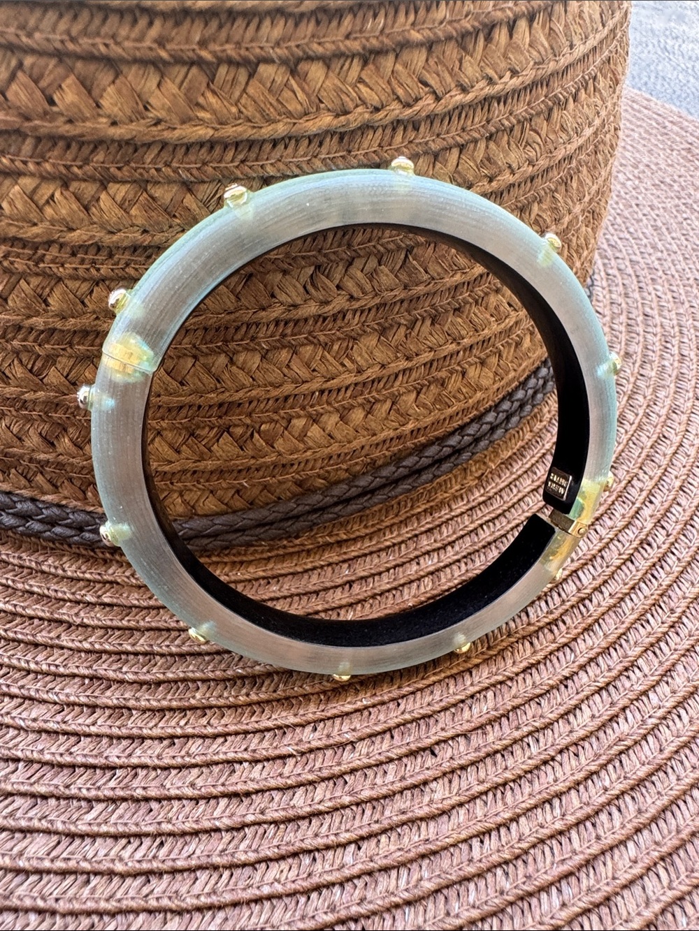 Alexis Bittar Translucent Light Blue Bangle with Gold Studs